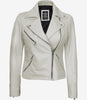 Womens Real Lambskin Leather White Moto Jacket