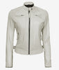 Womens Real Lambskin Leather White Quilted Biker Jacket