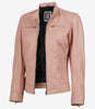 Womens Biker Racer Light Pink Leather Jacket