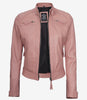 Womens Real Lambskin Leather Pink Quilted Biker Jacket