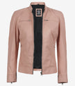 Womens Biker Racer Light Pink Leather Jacket