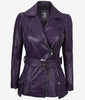 Womens Purple Belted Moto Leather Jacket