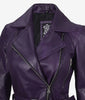 Womens Purple Belted Moto Leather Jacket