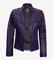 Womens Biker Cafe Racer Purple Leather Jacket
