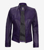Womens Biker Cafe Racer Purple Leather Jacket