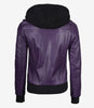 Womens Purple Hooded Bomber Leather Jacket