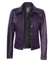 Womens Purple Trucker Leather Jacket