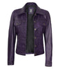 Womens Purple Trucker Leather Jacket