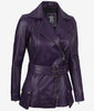 Womens Purple Belted Moto Leather Jacket