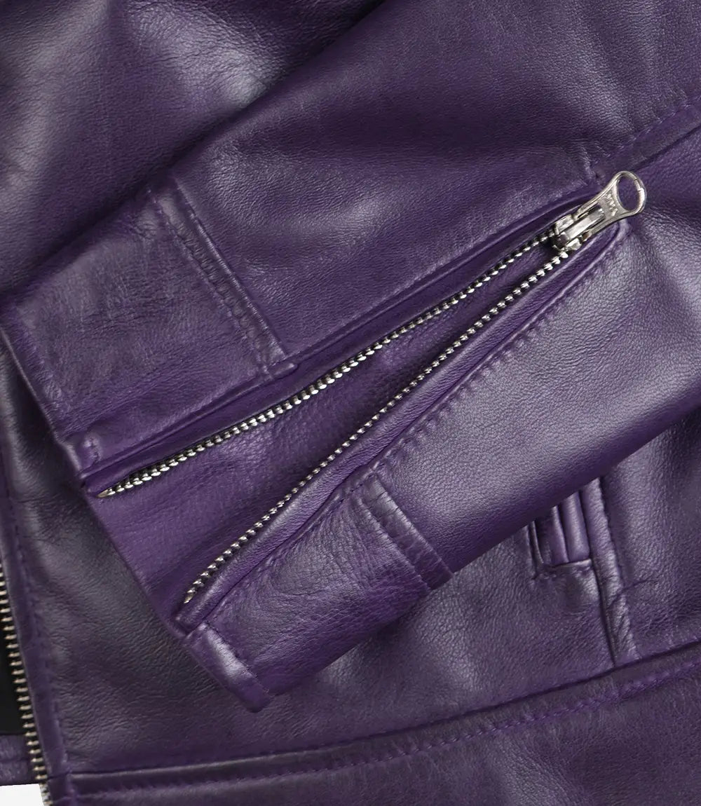 Womens Purple Real Leather Moto Jacket