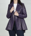 Womens Purple Leather Peplum Jacket
