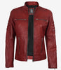 Womens Real Leather Red Cafe Racer Jacket