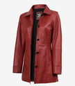 Womens Real Leather Red Coat