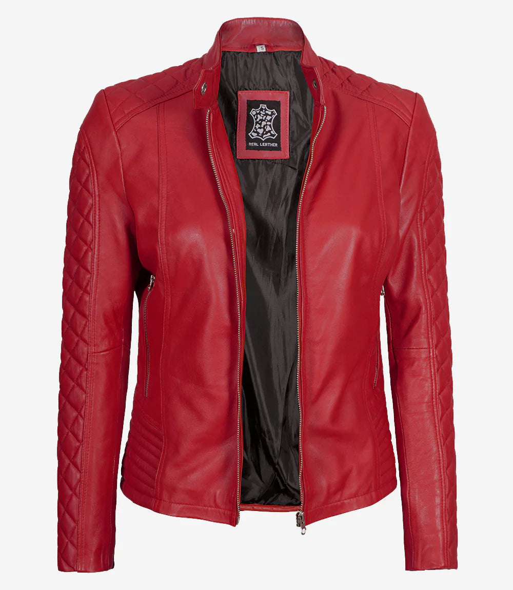 Womens Leather Red Biker Jacket