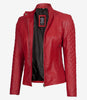 Womens Leather Red Biker Jacket