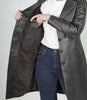 Womens Rub off Brown Long Leather Car Coat