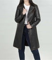 Womens Rub off Brown Long Leather Car Coat