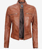Womens Brown Cafe Racer Leather Jacket