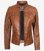 Womens Tan Biker Style Leather Jacket