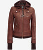 Dark Brown Bomber Leather Jacket With Removable Hood