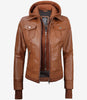 Brown Bomber Leather Jacket With Hood
