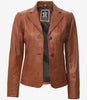 Womens Brown Leather Blazer Jacket