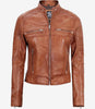 Womens Brown Cafe Racer Leather Jacket