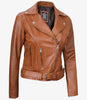 Womens Asymmetrical Belted Brown Leather Jacket