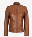 Womens Real Lambskin Leather Tan Biker Jacket