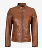 Womens Real Lambskin Leather Tan Biker Jacket