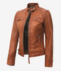 Womens Real Lambskin Leather Tan Quilted Biker Jacket