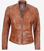 Womens Tall Biker Tan Leather Jacket