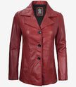 Womens Three Button Red Leather Blazer