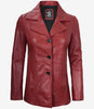 Womens Three Button Red Leather Blazer