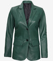 Womens Two Button Green Leather Blazer