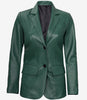 Womens Two Button Green Leather Blazer