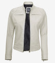 Womens Biker Racer White Leather Jacket