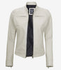 Womens Biker Racer White Leather Jacket