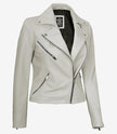 Womens Real Lambskin Leather White Moto Jacket