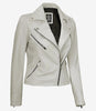 Womens Real Lambskin Leather White Moto Jacket