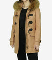 Womens Camel Wool Coat With Fur Trim Hood