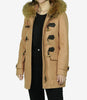 Womens Camel Wool Coat With Fur Trim Hood