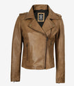 Leather Asymmetrical Camel Biker Jacket Womens