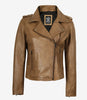 Leather Asymmetrical Camel Biker Jacket Womens