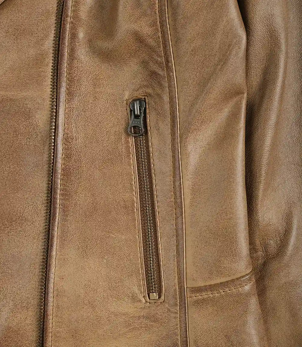 Leather Asymmetrical Camel Biker Jacket Womens