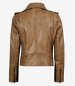 Leather Asymmetrical Camel Biker Jacket Womens