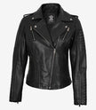 Womens Moto Black Leather Jacket with Hood