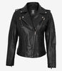 Womens Moto Black Leather Jacket with Hood