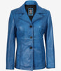 Womens Blue Waxed Leather Coat - Three Button