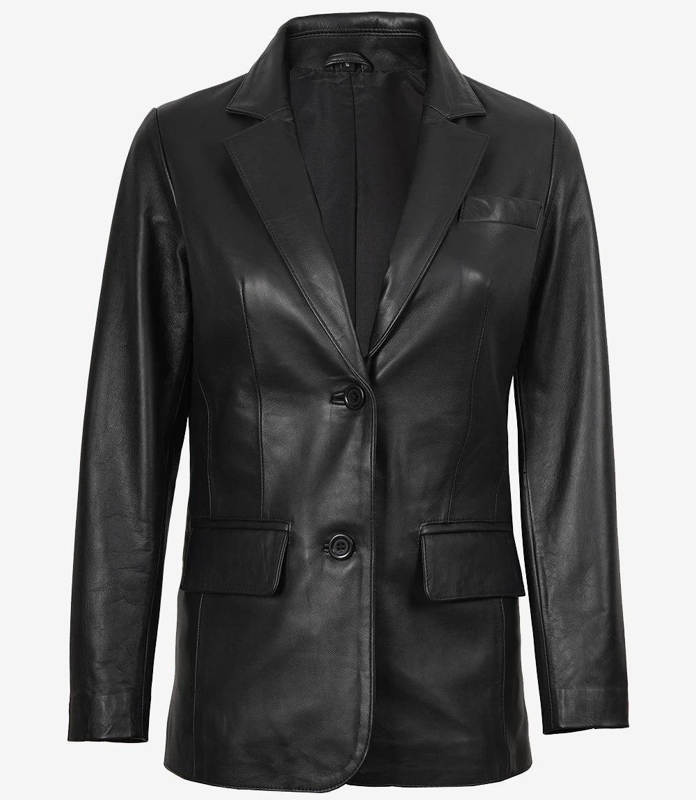 Womens Black Leather Blazer